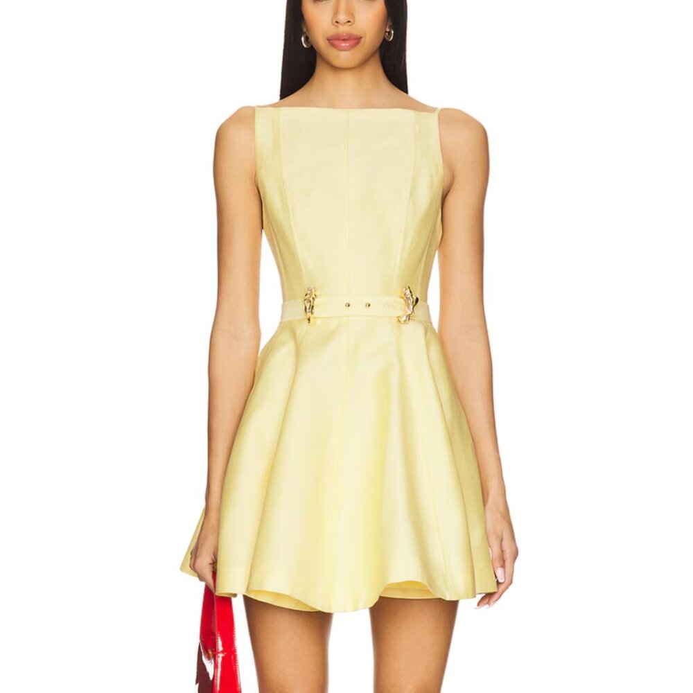 NEW Acler Pennar Mini Dress Lemon Sorbet Light Yellow Belted High Neck 4 / 8